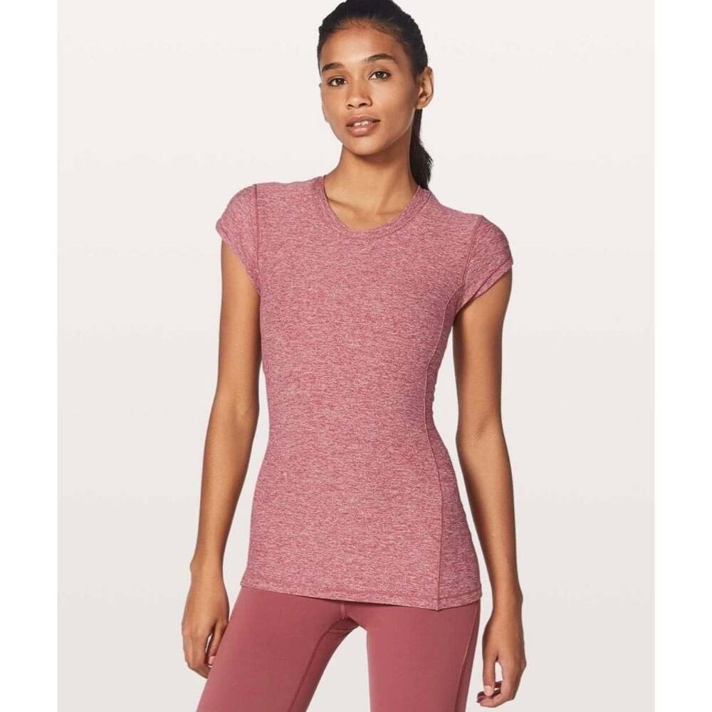 Lululemon Time To Sweat Short Sleeve Shirt Size 6 Heathered So Merlot EUC